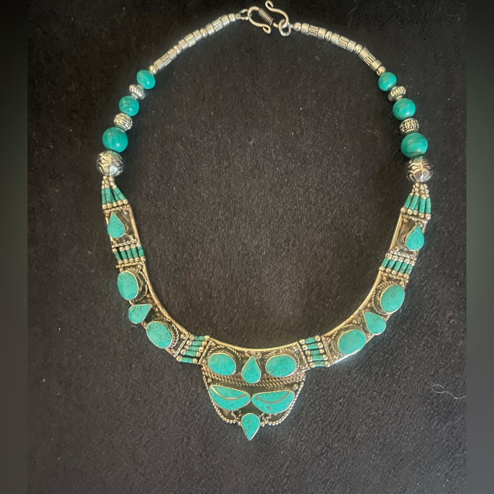 Turquoise and Silver Beaded Necklace